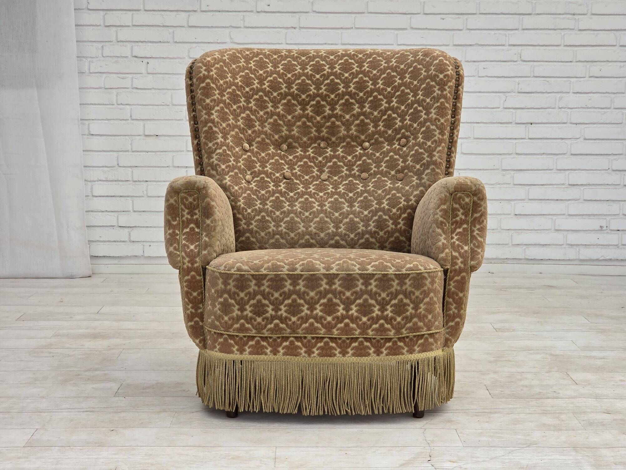 1960s, Danish armchair, furniture velour, beech wood.