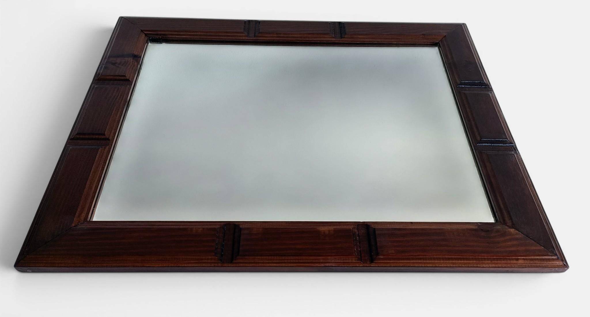 Mid-Century Spanish Wood Wall Mirror– Castilian Style, 1950s