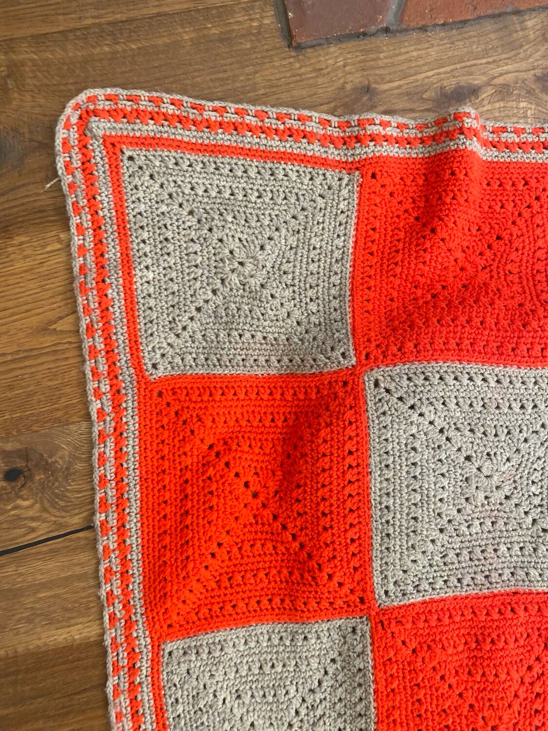 Vintage Granny Square Crochet Wool Throw