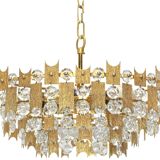 Chandelier in gilded brass and crystal - Palwa - Germany, 1960s
