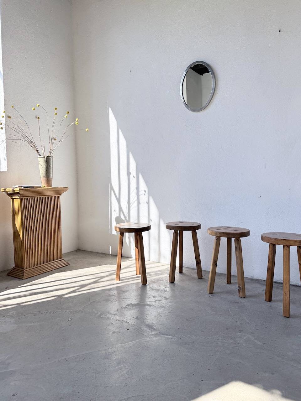 Set of 4 tripod stools from the 1950s.