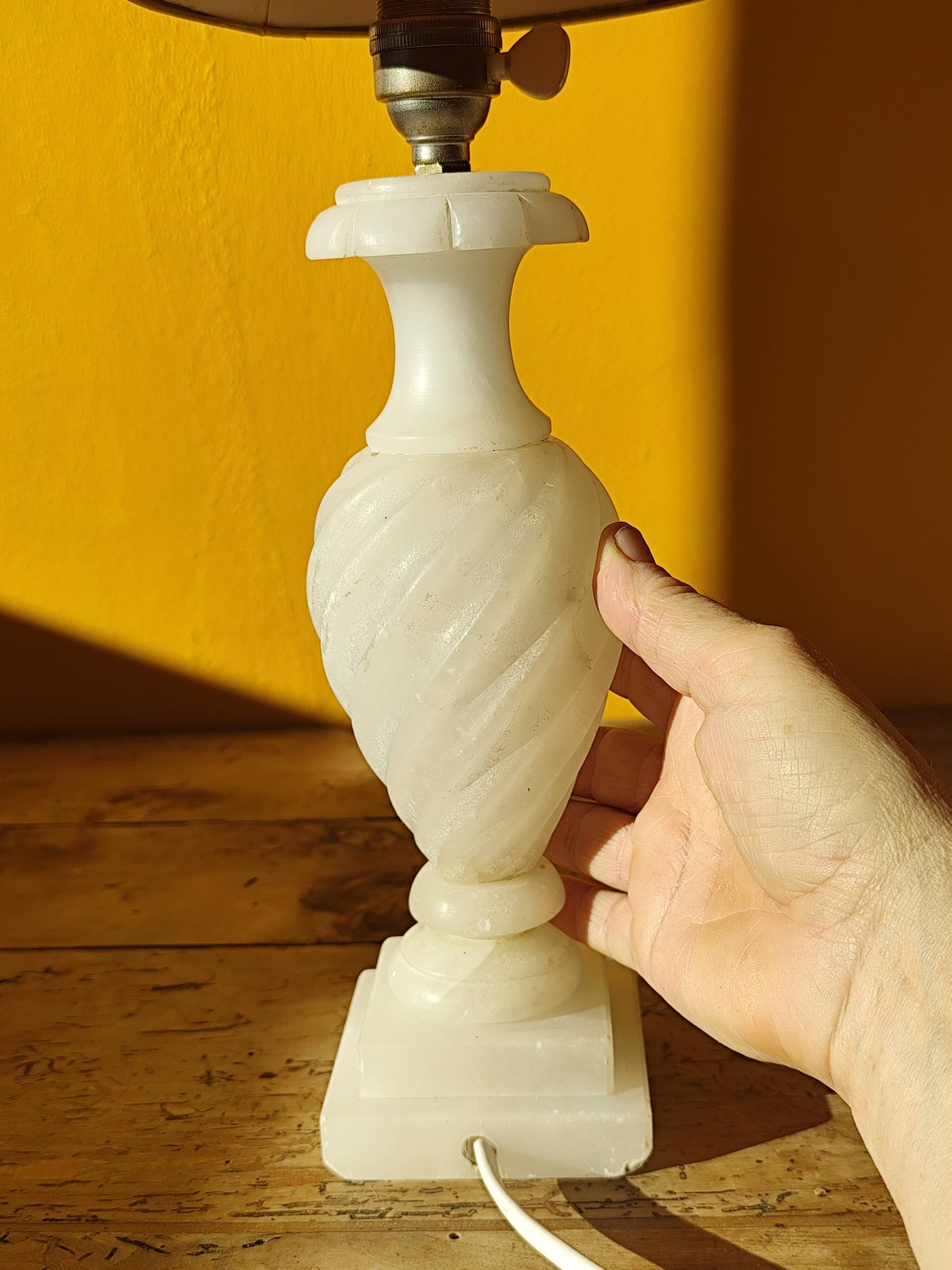 Antique twisted marble lamp base - white stone lamp