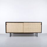 Enfilade florence knoll model 116 wood leather and raffia 1960