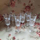 Six champagne flutes from Perrier-Jouët, in engraved crystal, twentieth century