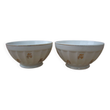 Set of 2 old ribbed white Longchamp porcelain bowls with gold decoration