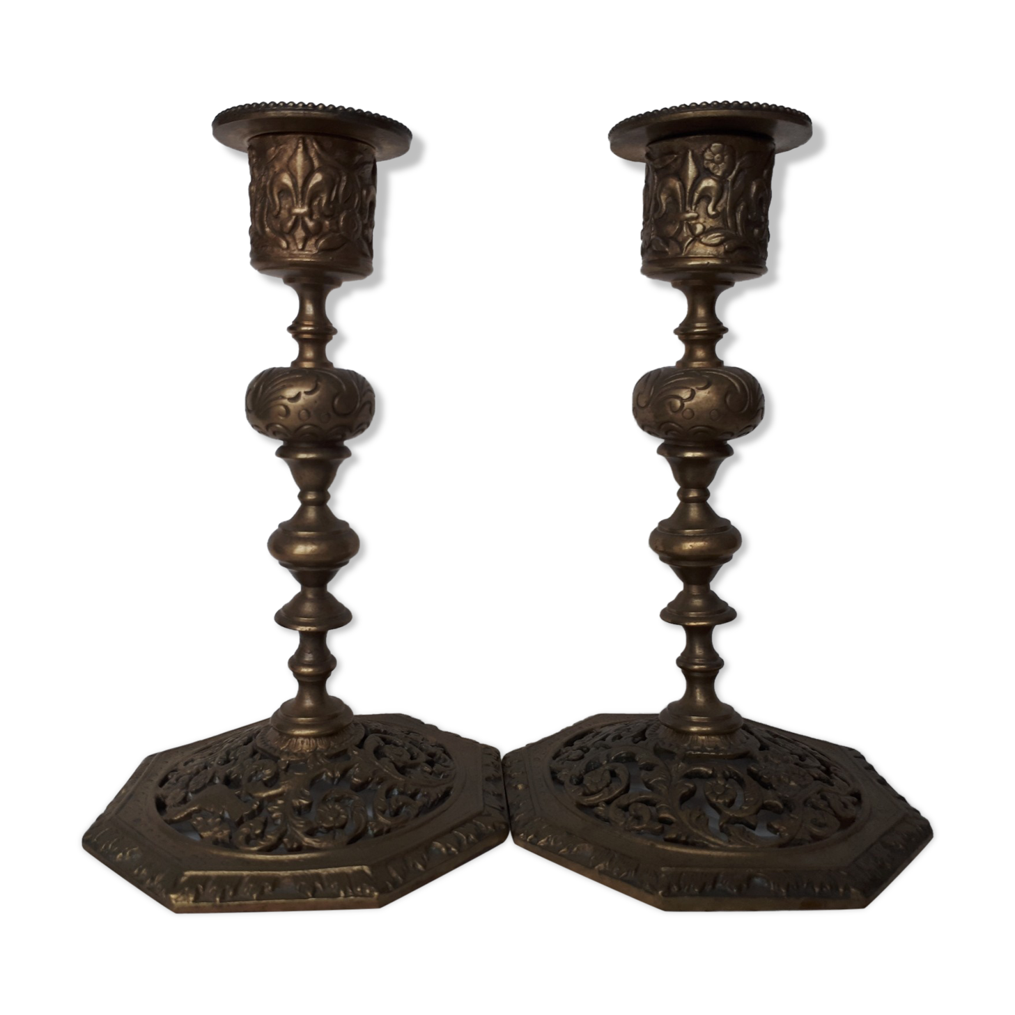 Pair of bronze candle holders