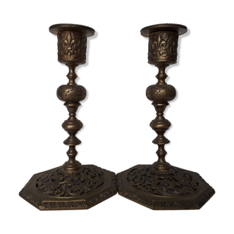 Pair of bronze candle holders