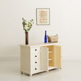 Small accent cabinet with drawers and swing doors