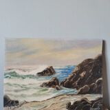 Oil painting vintage painting signed seaside landscape