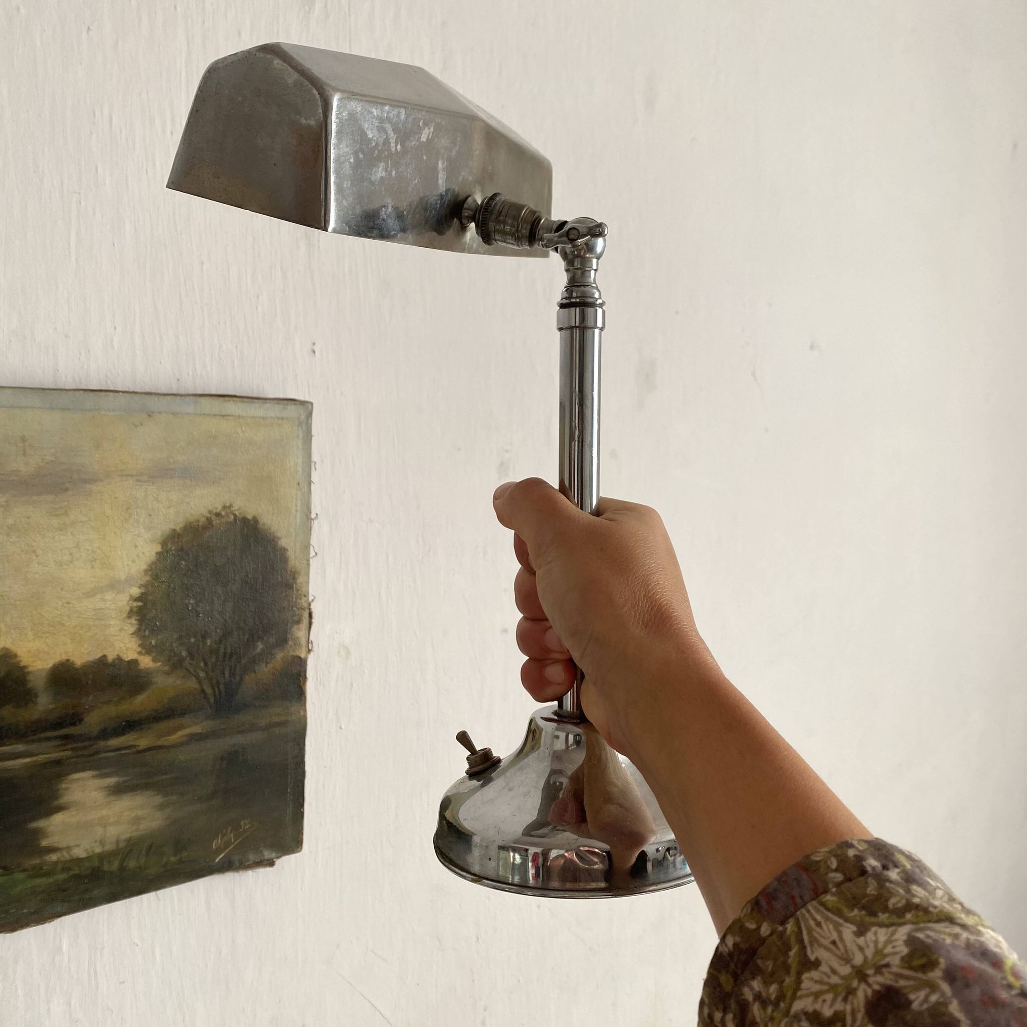 Art Deco industrial style chrome desk lamp – workshop lamp