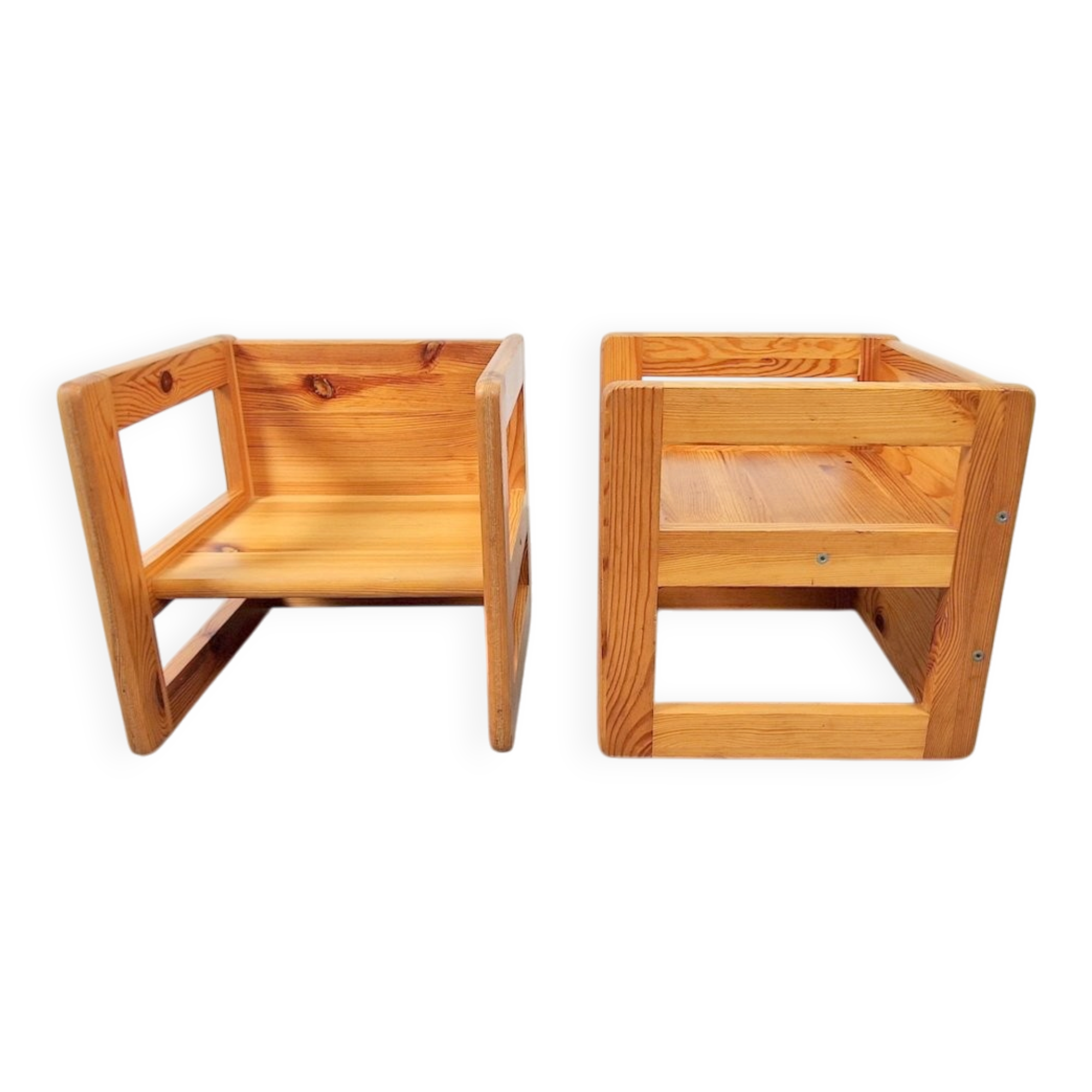 Fauteuils de table pour enfants en pin attribuées à Marcel Gascoin, France, années 1970, ensemble de 2.