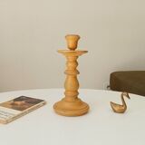 Vintage candle holder in weathered yellow wood