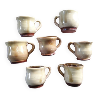 Set of 7 vintage stoneware yellow coffee cups