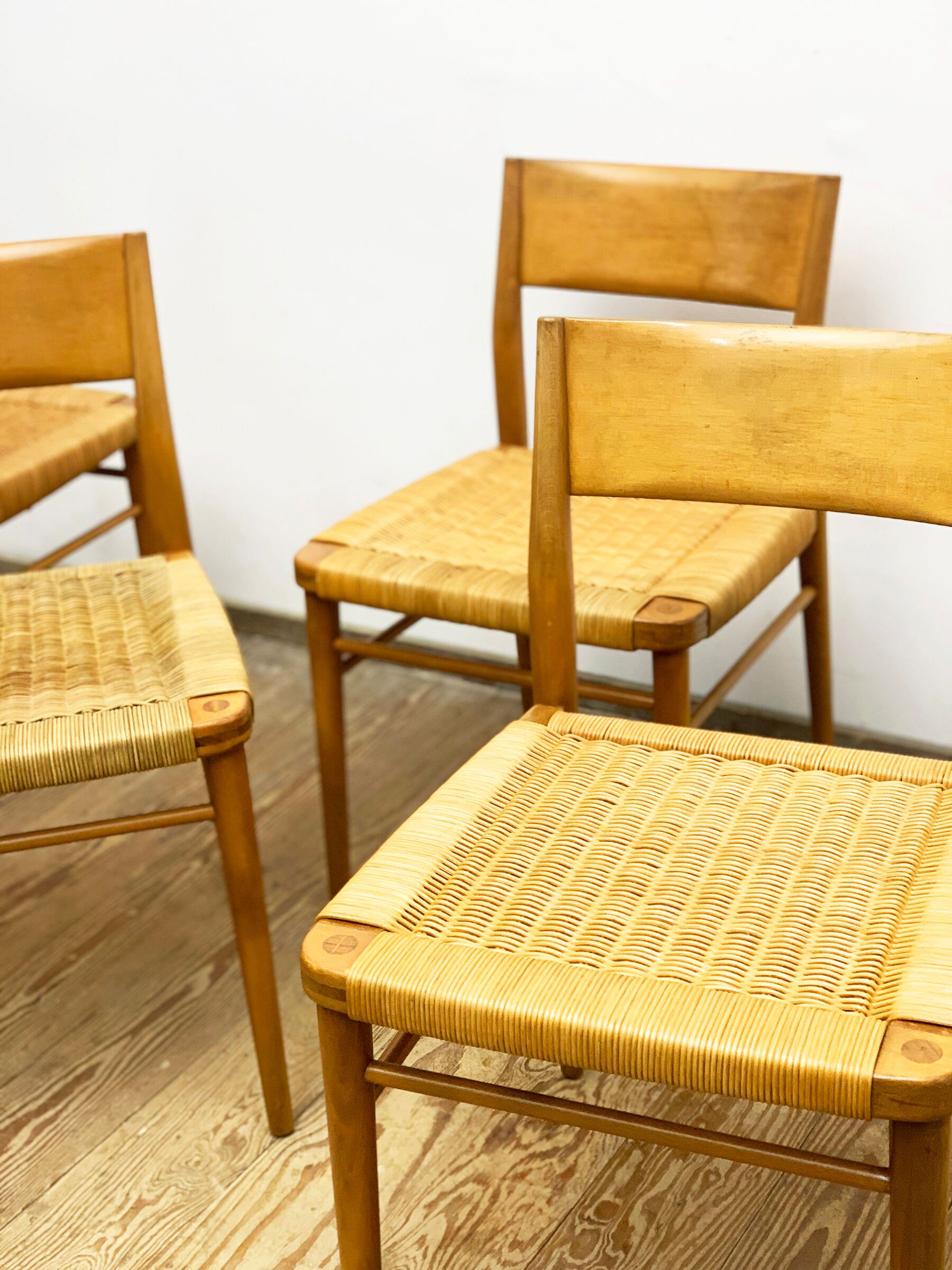 Mid century cherry wood dining chairs by Georg Leowald for Wilkhahn, Set of 4, Germany,1950s
