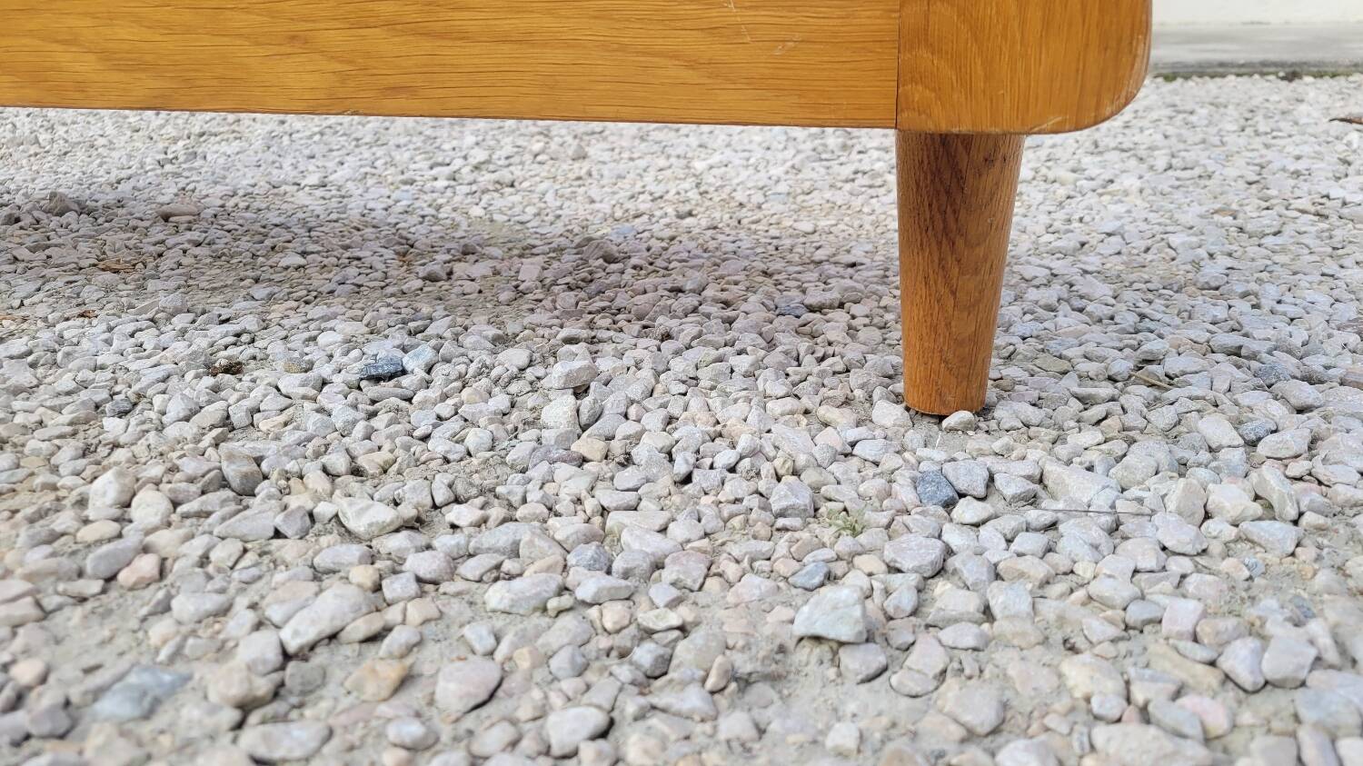 Vintage rattan and solid oak bed 1950s design