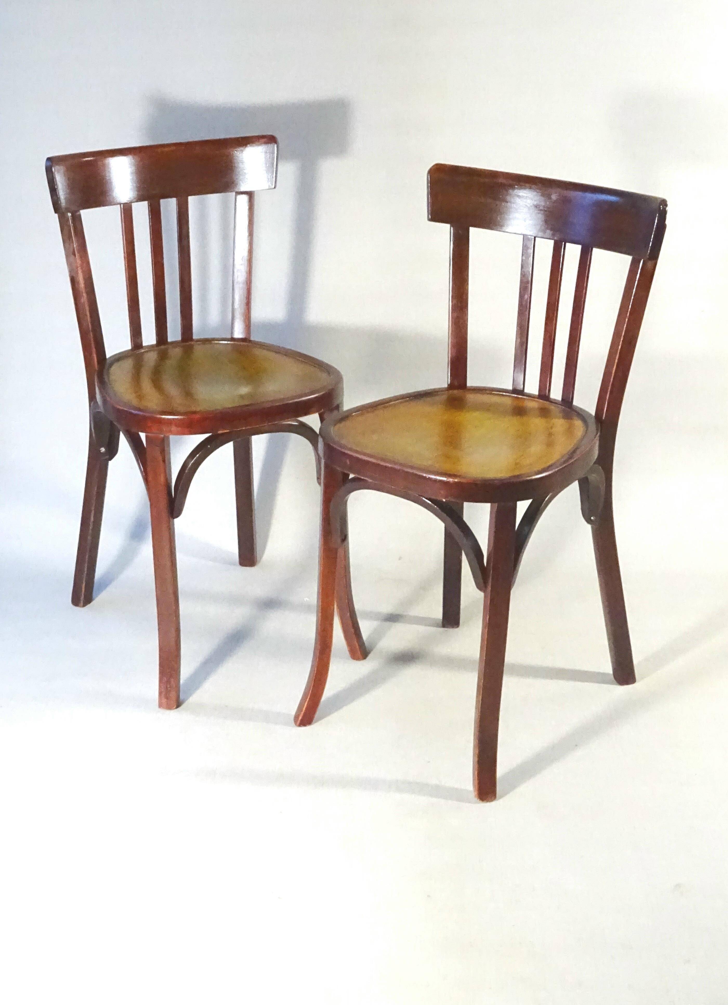 Two Baumann No. 43 bistro chairs from 1950, two-tone