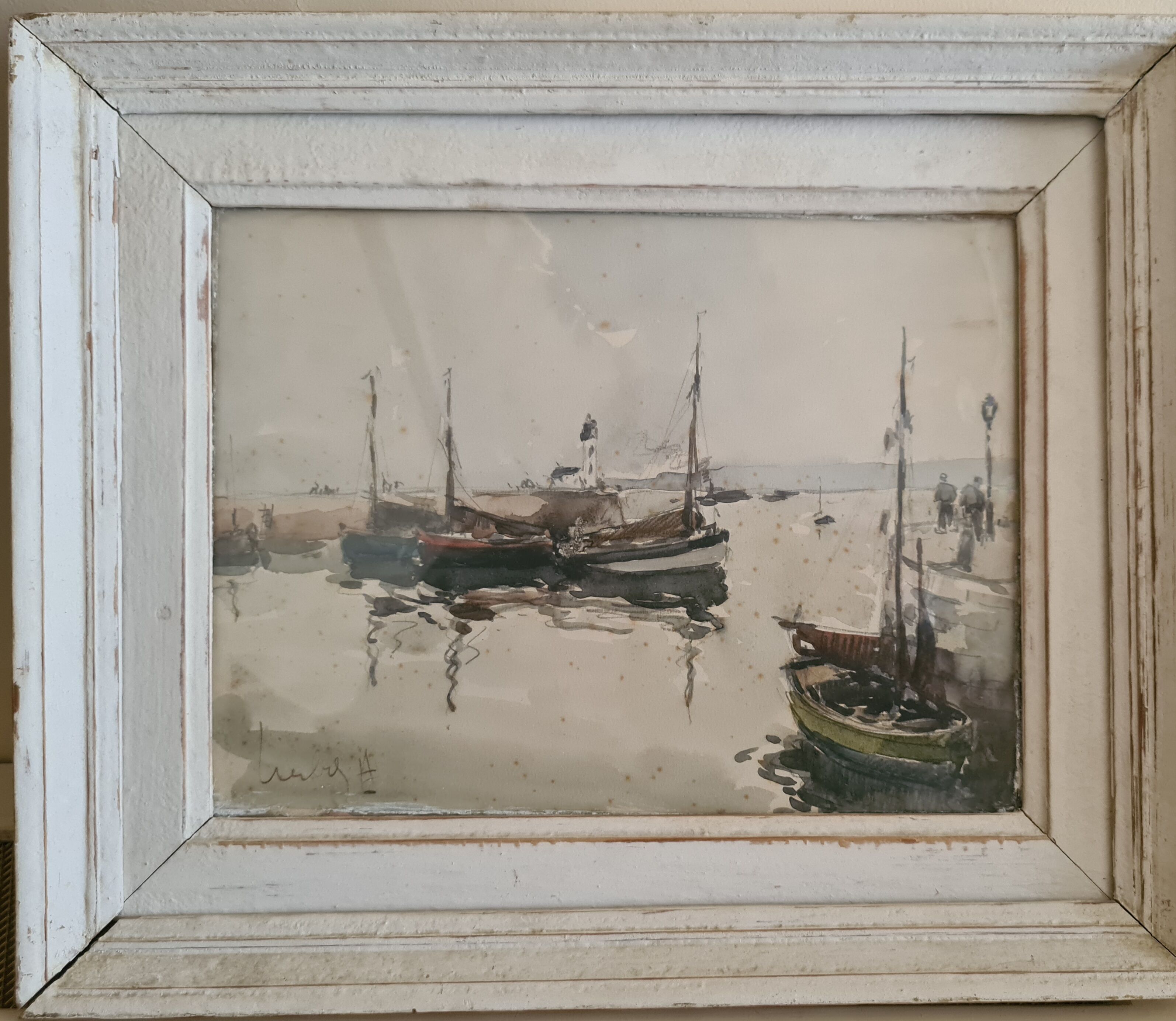 Fernand HERBO (1905-1995) Watercolor signed lower left "Boats in Honfleur" 23 x31 cm