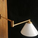 Articulated arm wall applique - brass and white glass diffuser - 1970s