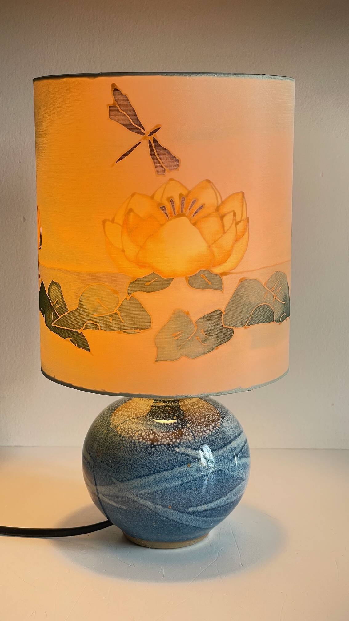 Vintage ceramic and silk ball lamp