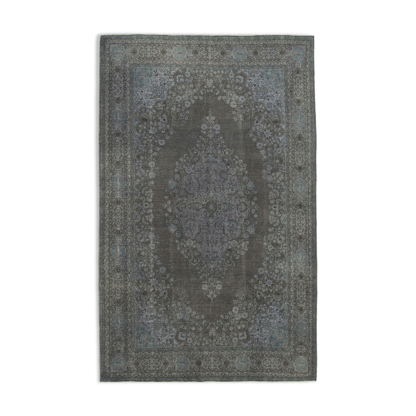 Handwoven oriental overdyed 206 cm x 327 cm grey wool carpet