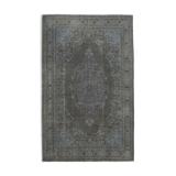 Handwoven oriental overdyed 206 cm x 327 cm grey wool carpet