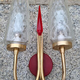 Pair of double fire wall lamps, vintage, 50/60s