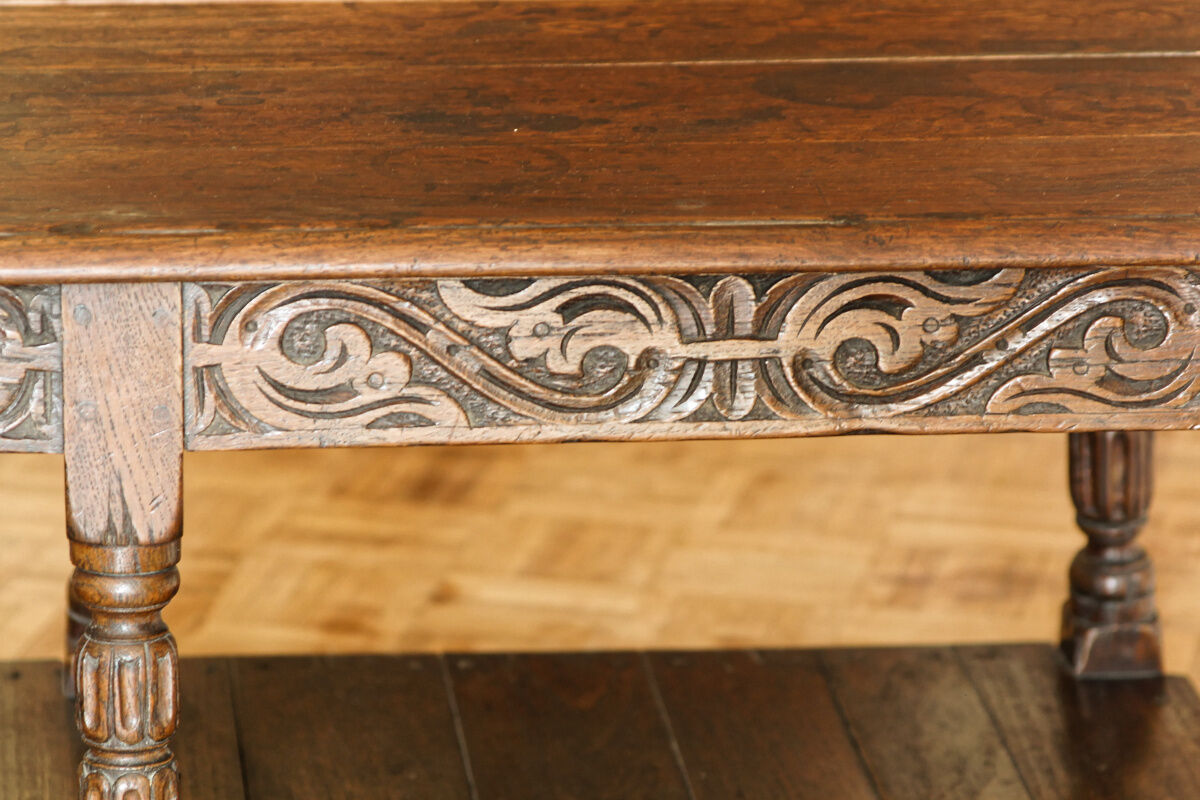 Carved solid oak coffee table