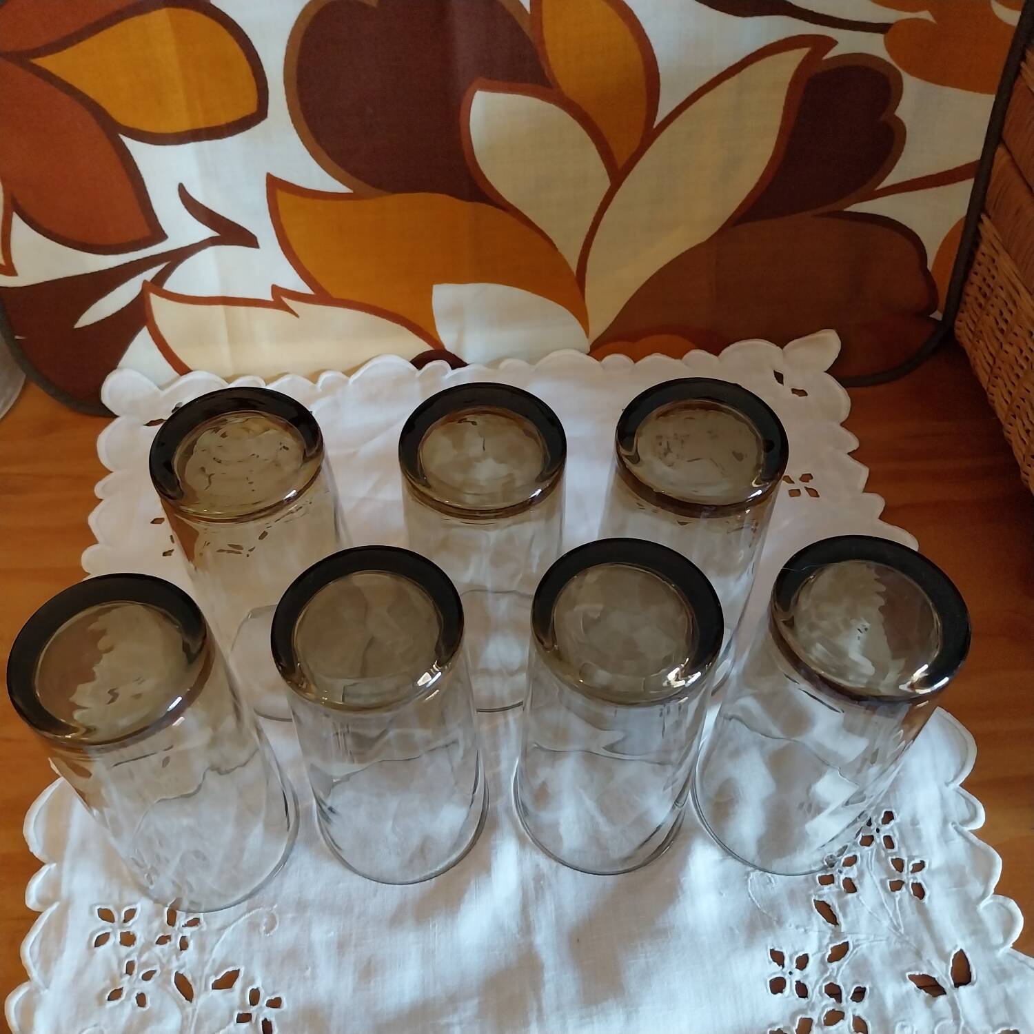 Large vintage smoked glass lemonade glasses