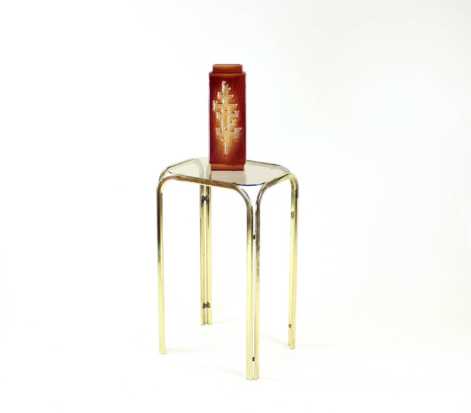 Table d'appoint haute en métal avec plateau en verre, Tchécoslovaquie, années 1970