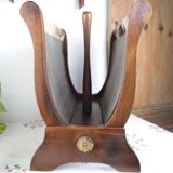 Vintage magazine rack wood and natural leather 37x39.5x26 cm 1.76 kg