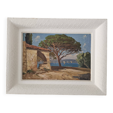 Oil on Panel - Marine Landscape of the Provençal Riviera signed D