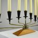 Brass, Black Painted Metal and Teak Candelabra by Gunnar Ander for Ystad-Metall, Sweden, 1960s