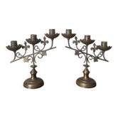 Pair of baroque country candlesticks ivy fleur-de-lys