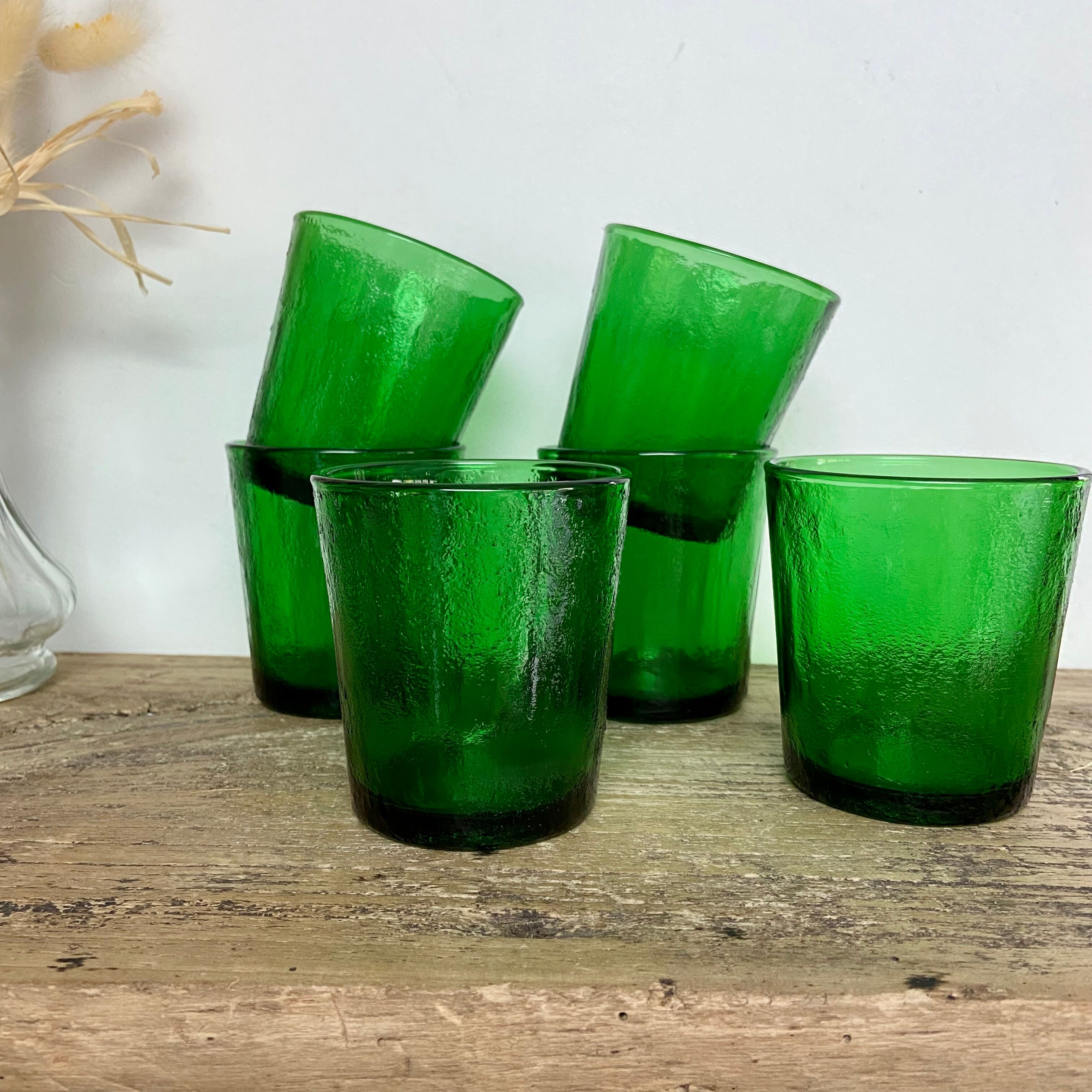 6 verres texturés verts Arcoroc Sierra vintage