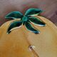 Old lemon-shaped cheese dish, vintage yellow ceramic brass handle 70s