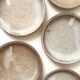 handmade ceramic dessert service in pyrite beige stoneware, France 1950