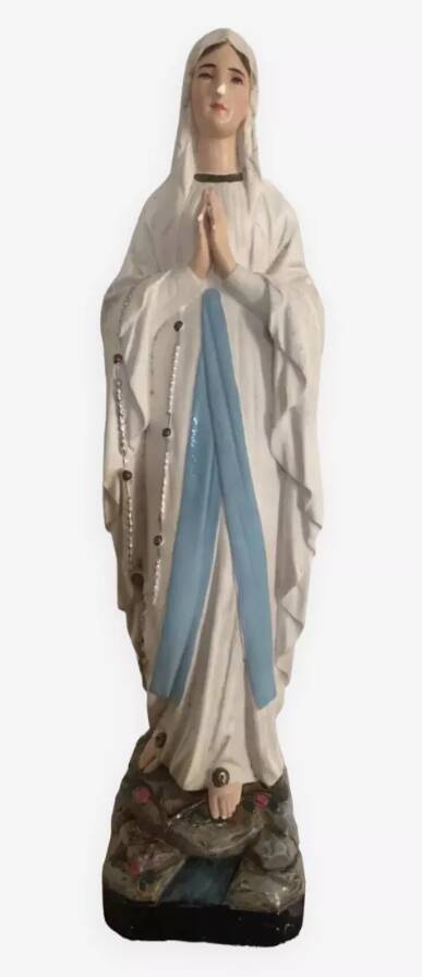 Statue of the holy virgin in hand-painted plaster signed lance 44 cm