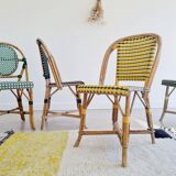 Rattan and scoubidou bistro chairs - green