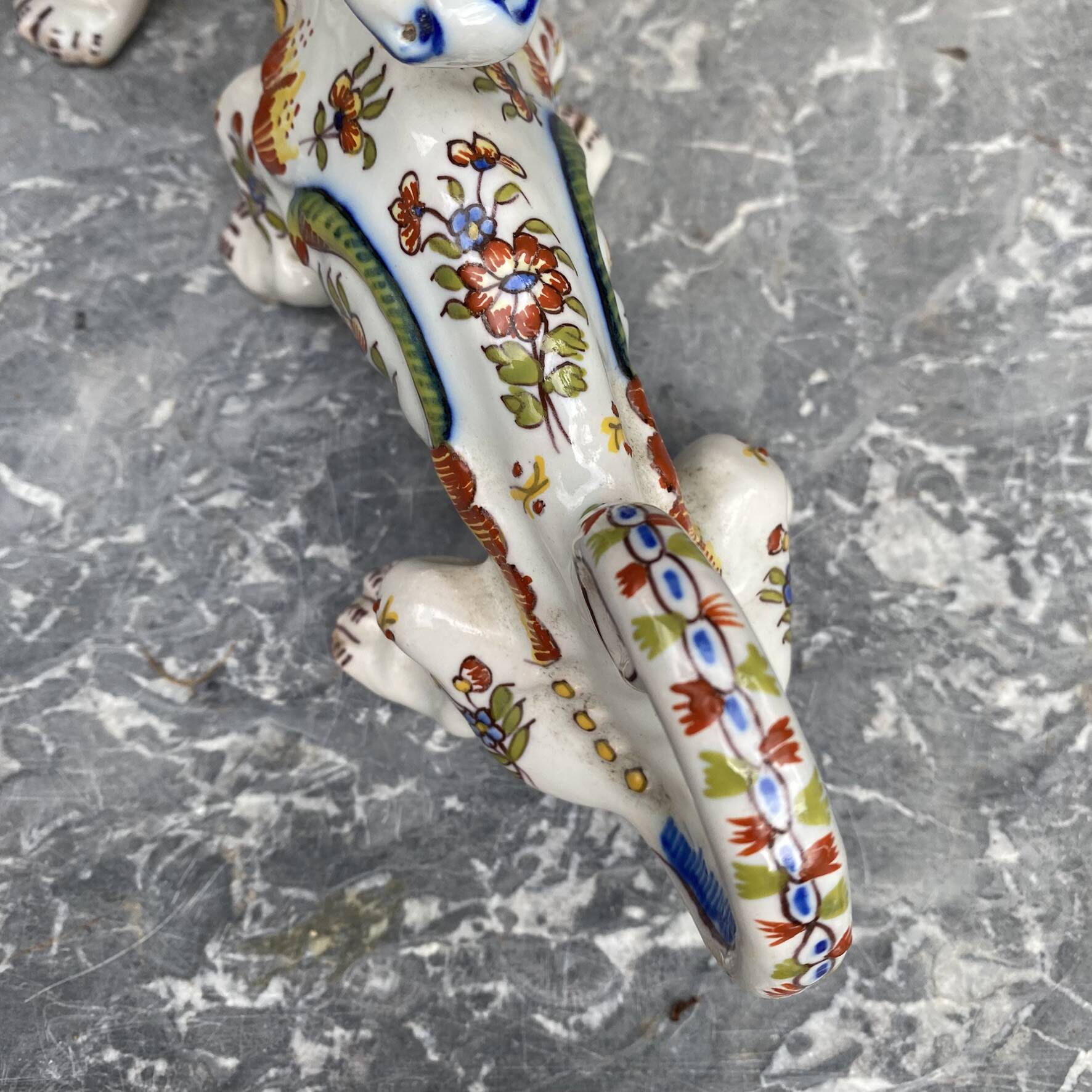 Pair of dragon candlesticks in Desvres earthenware, Rouen