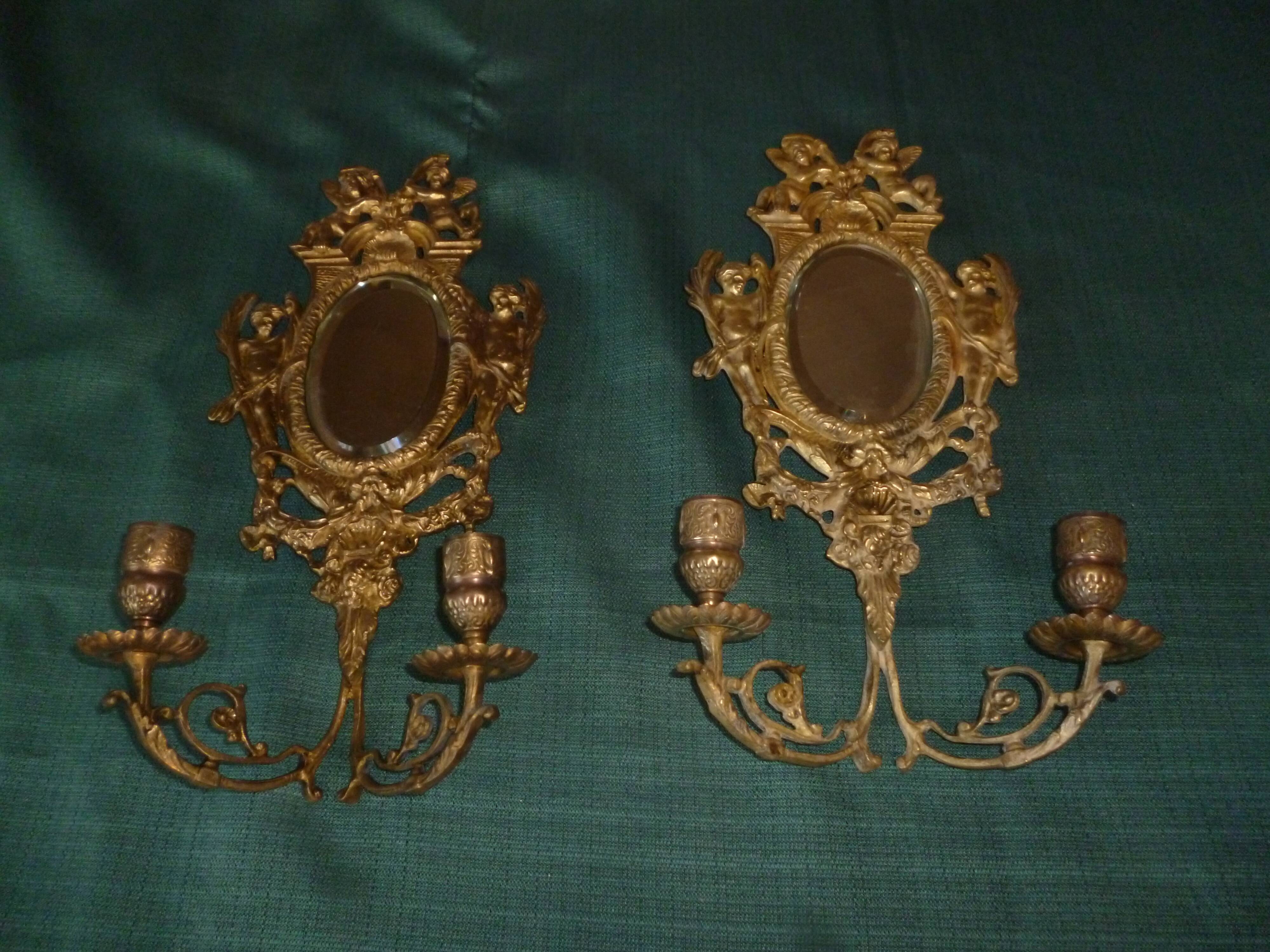 Paire d'appliques bronze avec miroir biseauté XIXème