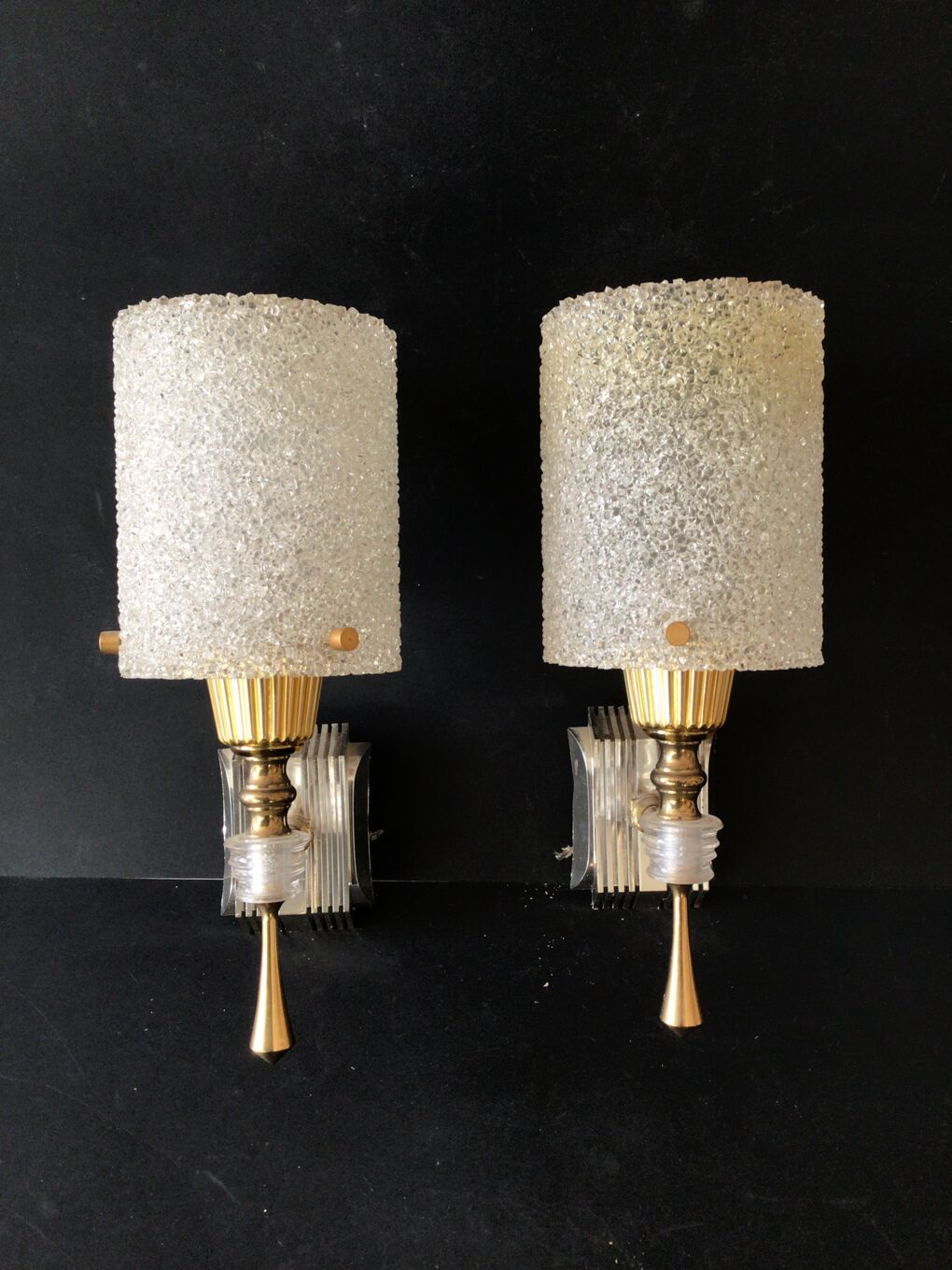 Pair of vintage perspex wall lamps