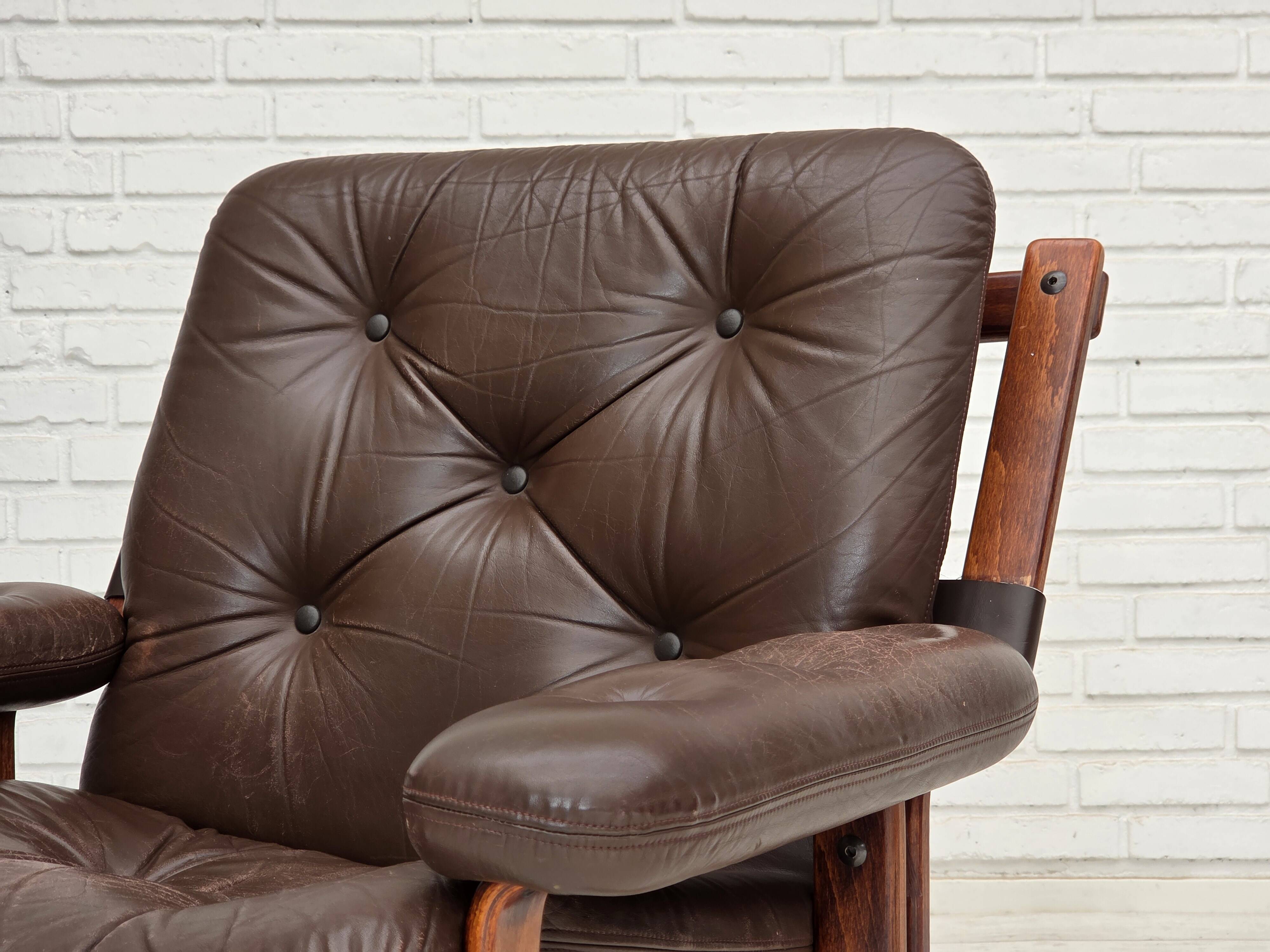 1970s, Norwegian armchair by Jon Hjortdal, furniture leather, bent wood.