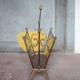 vintage magazine rack, brass and smoked glass magazine rack, newspaper, magazine