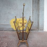 vintage magazine rack, brass and smoked glass magazine rack, newspaper, magazine