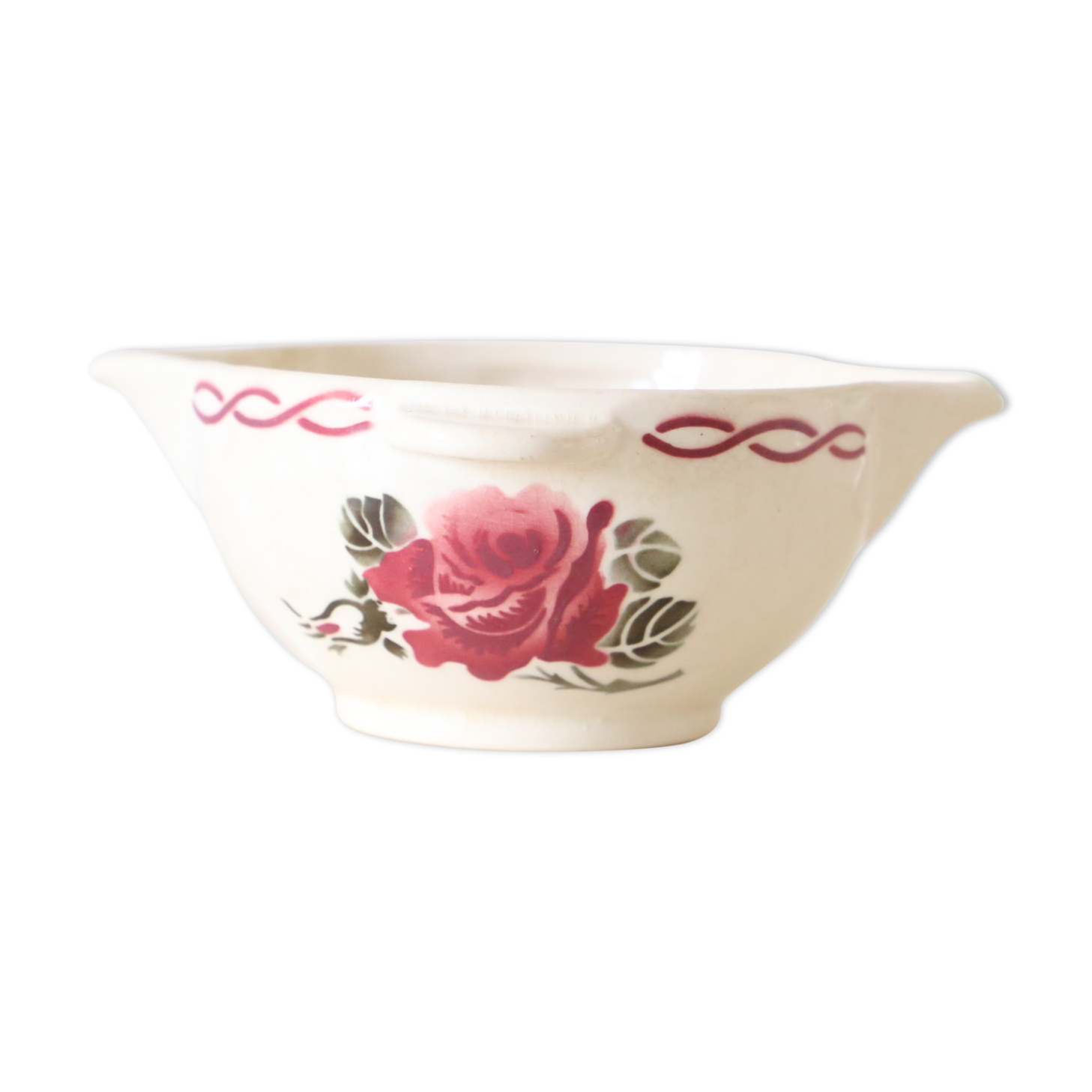 Saucière Badonviller ceramic, rose decoration, art deco, 1930, vintage French