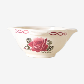 Saucière Badonviller en céramique, décor de roses, art déco, 1930, vintage français