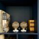Pair of "Globe" wall lights in amber glass and ceramic - 1970.