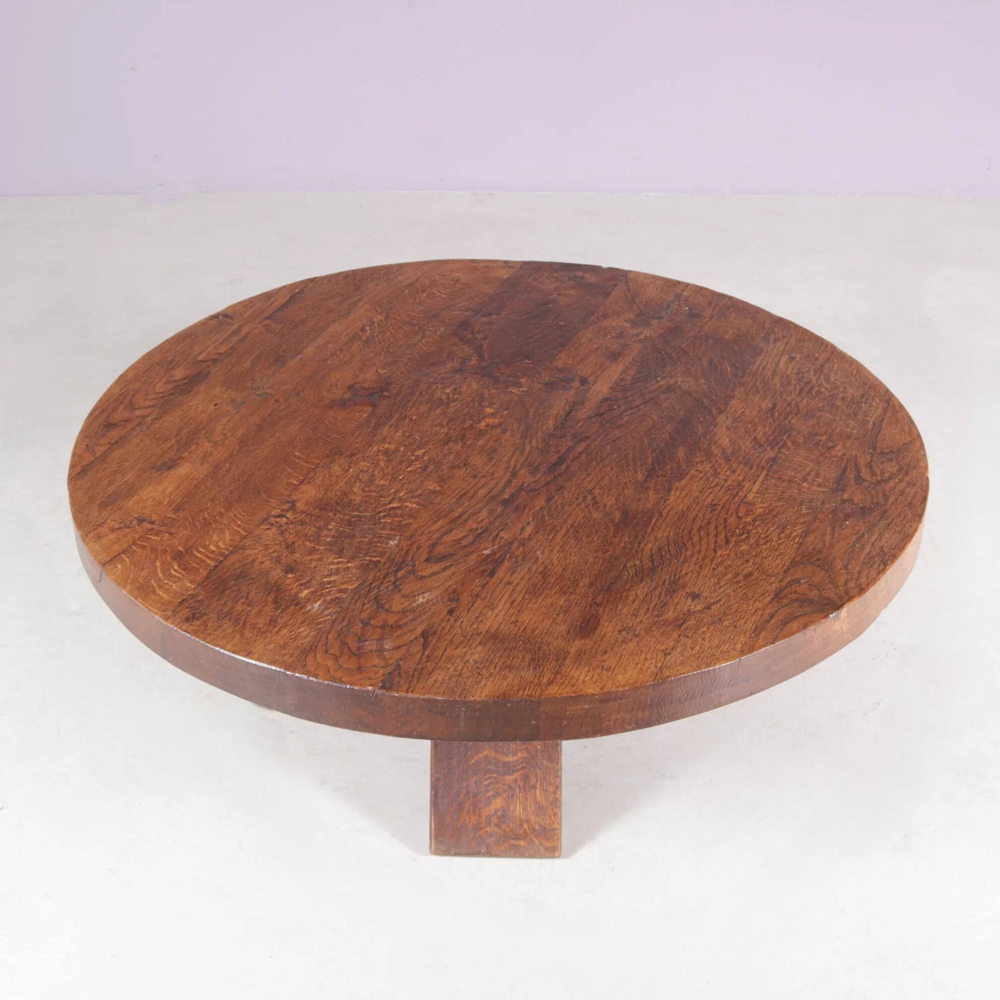 1970s round oak wood brutalist coffee table Netherlands
