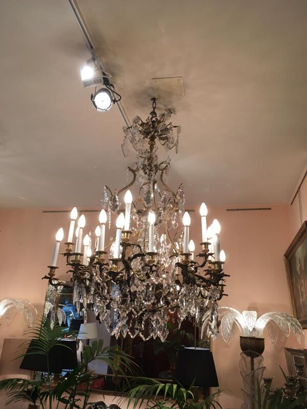 lustre en bronze doré et cristal taillé, milieu XIXe siècle