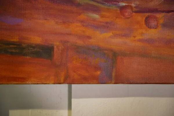 Tableau huile sur toile nature morte post-impressionniste Les cerises au vaisselier de L. Thuillier 2001